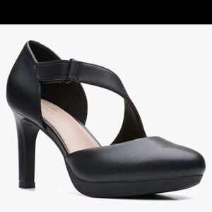 Clarks Black Cross-Strap High Heel Pumps